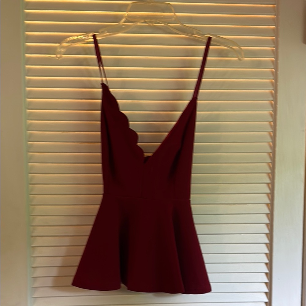 Burgundy Peplum Scalloped top